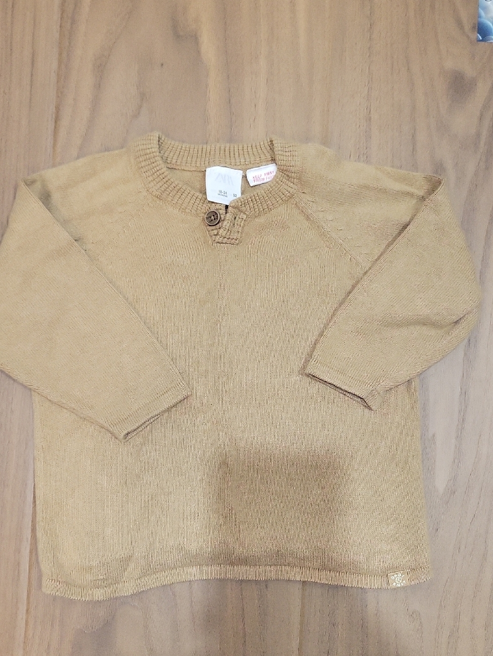 Zara Tan Knit Baby Pullover with Button